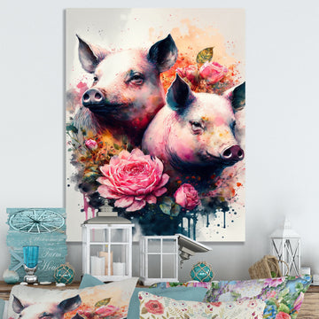 Cute Pigs Floral Art - Pig Wall Decor
